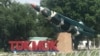 A Soviet-era fighter plane was installed at the entrance Tokmok, a town in Kyrgyzstan, July 7, 2024.