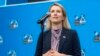 FILE - Estonia's Prime Minister Kaja Kallas speaks during her arrival at the NATO summit in Washington, July 11, 2024.