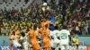 Senegal's Edouard Mendy in action with the Netherlands' Nathan Ake during the Senegal v Netherlands World Cup match at Al Thumama Stadium, Doha, Qatar, Nov. 21, 2022
