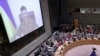 乌克兰总统泽连斯基通过视频对联合国安理会发表讲话。(2022年4月5日)