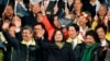Taiwan's Democratic Progressive Party, DPP, presidential candidate, Tsai Ing-wen, waves as she declares victory in the presidential election in Taipei, Taiwan, Jan. 16, 2016.