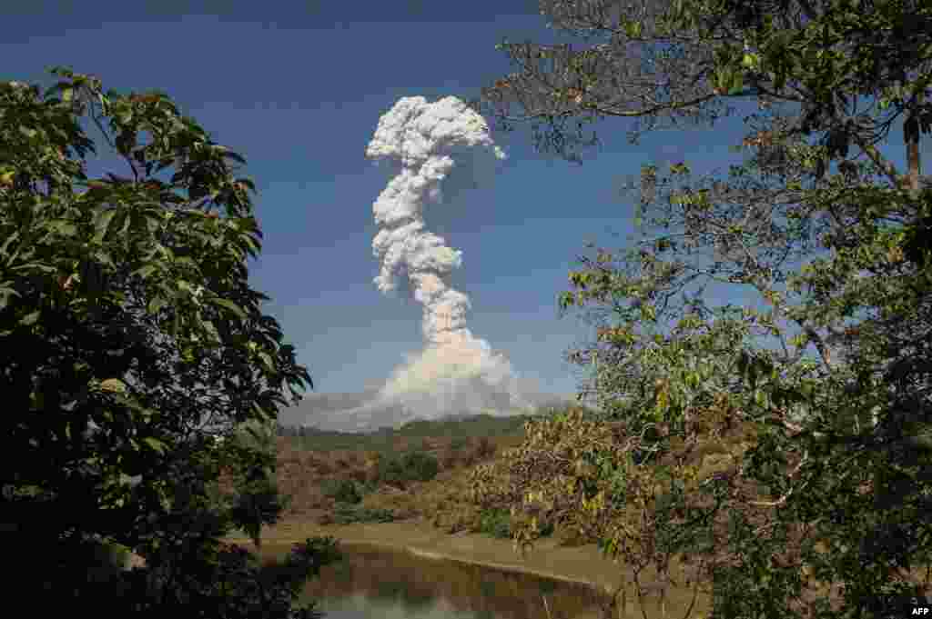 The Colima or Fuego volcano spews ash and smoke, January 23, 2017, as seen from San Antonio, Colima State, Mexico.