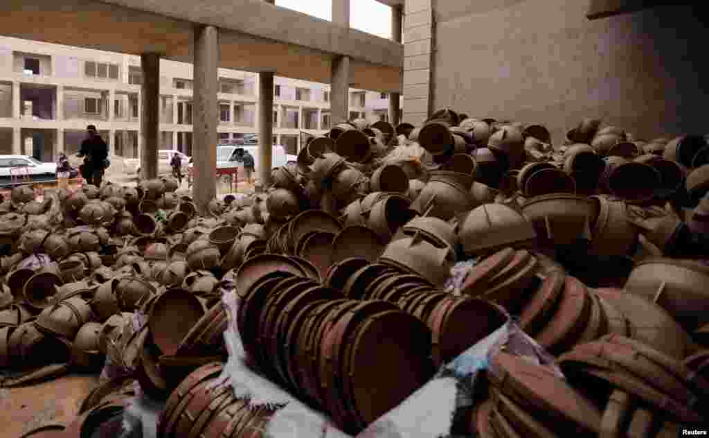 Empty shells, which Iraqi forces believe were used by Islamic State militants to create bombs, are pictured at the University of Mosul during a battle with Islamic State militants, in Mosul, Iraq.