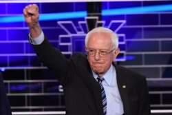 FILE - Democratic presidential hopeful U.S. Senator for Vermont Bernie Sanders arrives for the second Democratic primary debate of the 2020 presidential campaign at the Adrienne Arsht Center for the Performing Arts in Miami, June 27, 2019.
