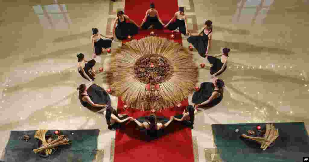 Legend Lin Dance Theatre dancers perform "The Eternal Tides" during a press event at the National Theater Concert Hall in Taipei, Taiwan.