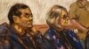 FILE - Chen Jinping sits with attorney Susan Kellan after his arrest for allegedly operating a Chinese "secret police station" in Manhattan's Chinatown, during a hearing at a Brooklyn courthouse in New York, April 17, 2023 in this courtroom sketch. 
