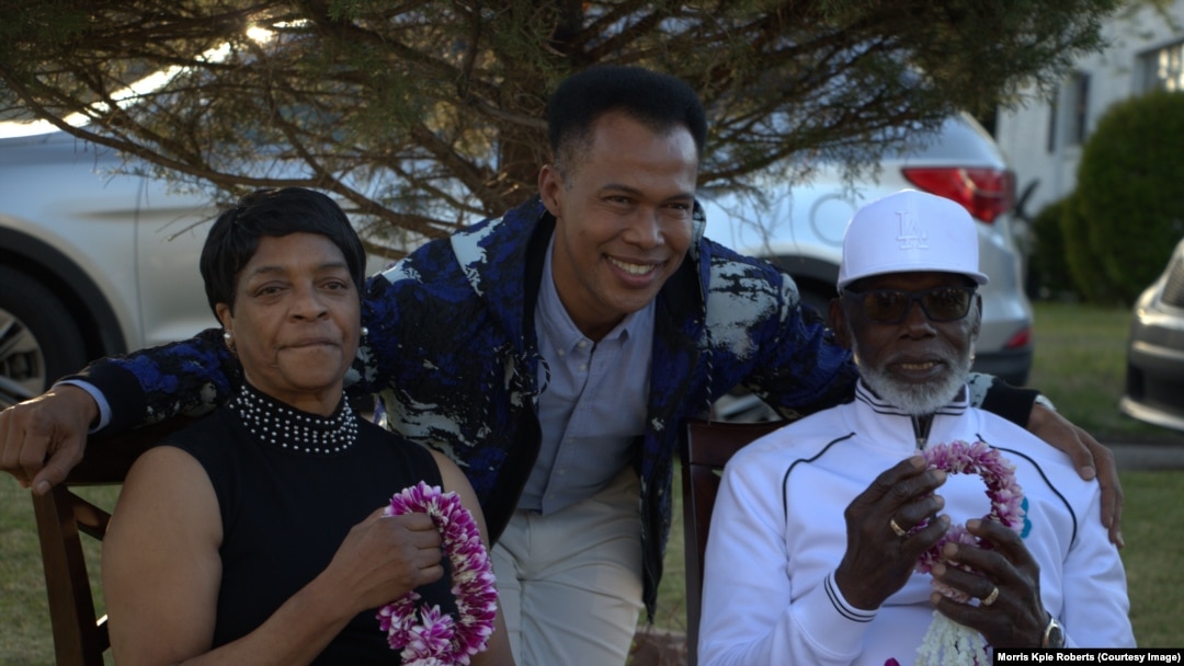 Morris on his first day meeting his biological father and American Family, April 3, 2022.