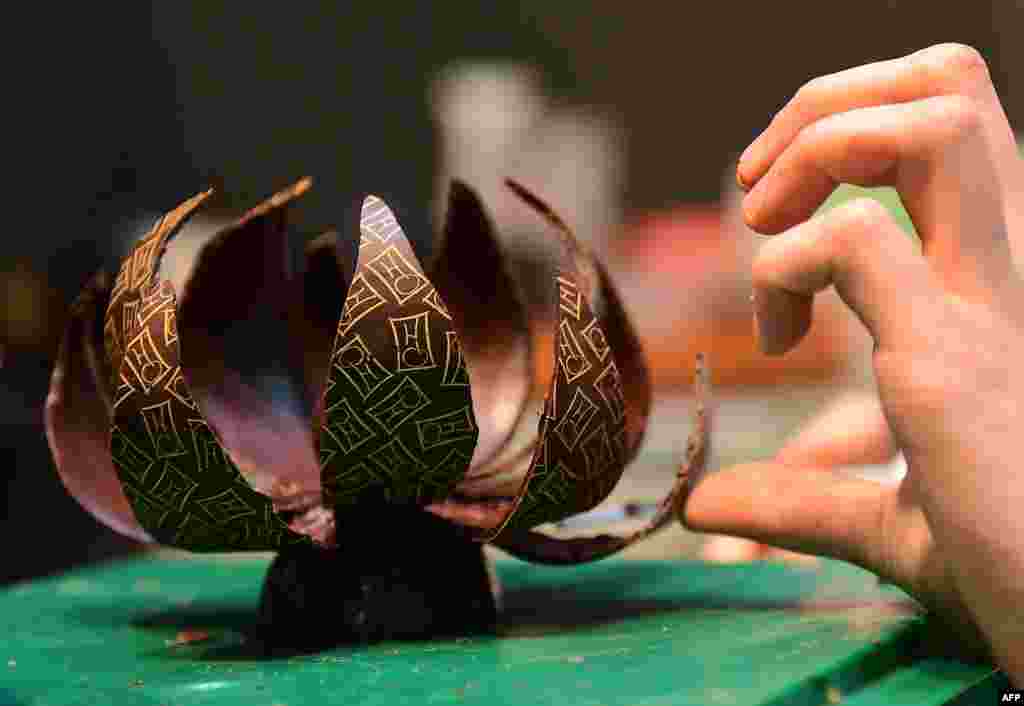 A chocolate creation is displayed on the opening day of the Brussels Chocolate Fair in the Belgian capital, Brussels. The event runs until February 13.