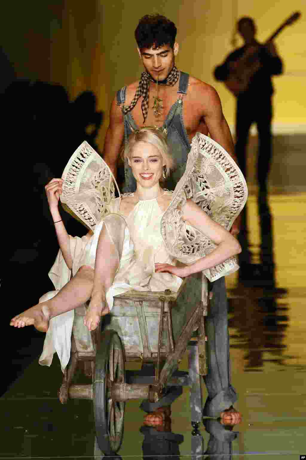 Models wear creations for Jean-Paul Gaultier&#39;s Haute Couture Spring-Summer 2017 fashion collection presented in Paris, France.