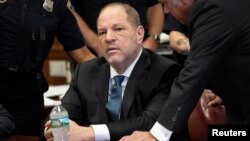 Film producer Harvey Weinstein sits during his hearing at Manhattan Criminal Court in New York, Oct. 11, 2018. 