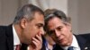 Turkish Foreign Minister Hakan Fidan speaks with U.S. Secretary of State Antony Blinken during a meeting about Syria with the foreign ministers of the Arab League in Aqaba, Jordan, on Dec. 14, 2024.