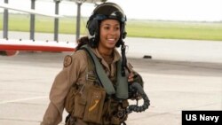 Lt. j.g. Madeline Swegle is the first known Black female tactical aircraft pilot. (U.S. Navy)