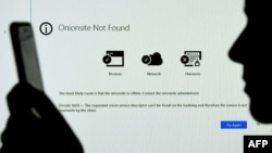 Darkside Onionsite address with a notice saying it could not be found, in Arlington, Virginia