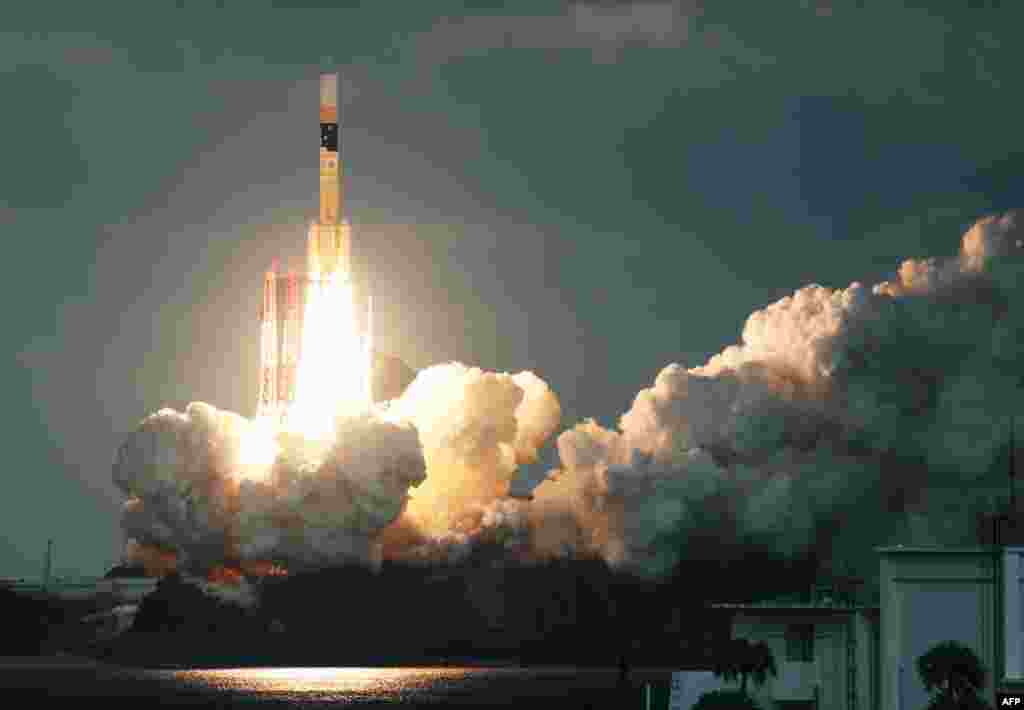 Japan&#39;s H-IIA rocket carrying the Kirameki-2 satellite is launched from Tanegashima Space Centre in southern Tanegashima island, Kagoshima prefecture.