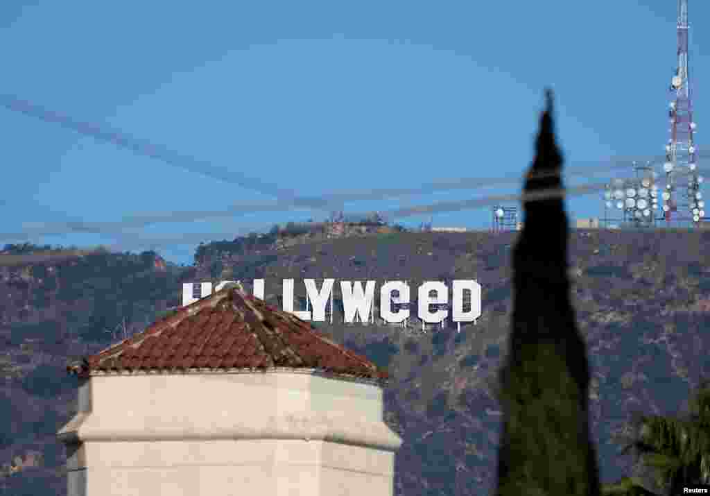 The "iconic "Hollywood" sign overlooking Southern California's film-and-television hub was defaced overnight in the Hollywood Hills in Los Angeles, California, Jan. 1, 2017.